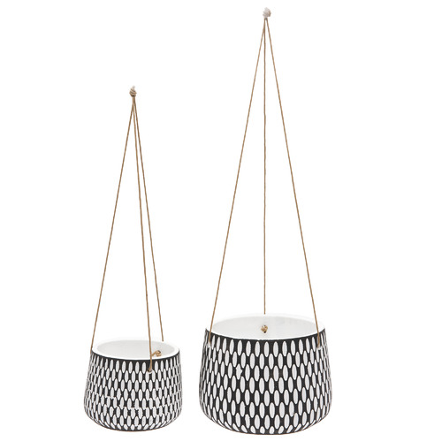 2 Piece Fomesh Ceramic Hanging Planter Set