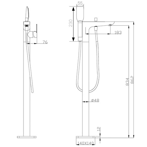 Expert Homewares Freestanding Bath Mixer with HandHeld Shower The