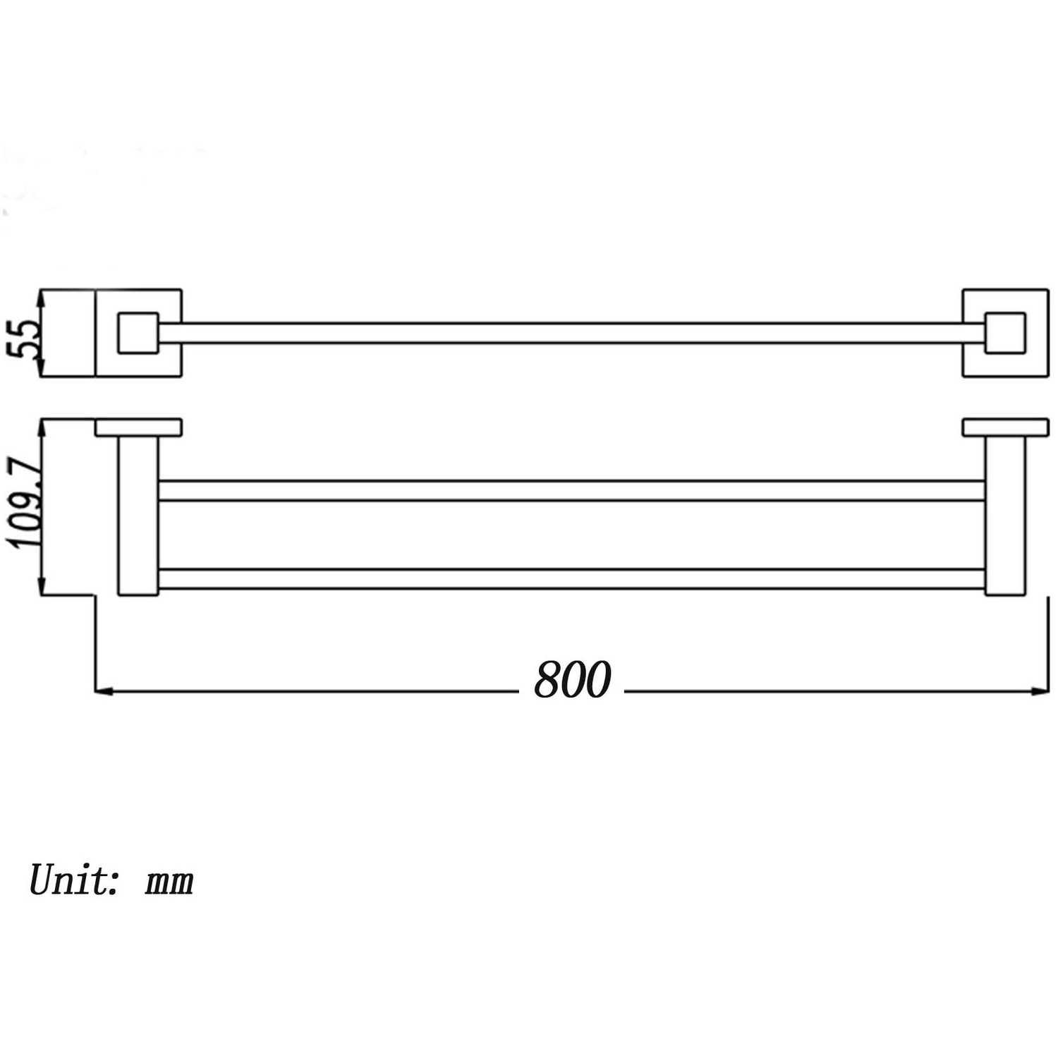 Square Ottimo Stainless Steel Wall Mount Double Towel Rail