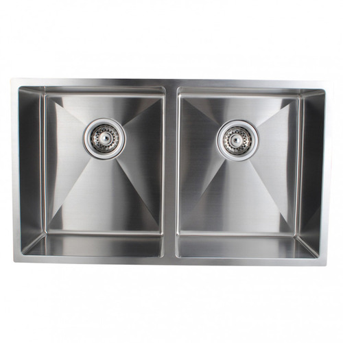 Silver Satin Rectangular 77cm Stainless Steel Double Sink
