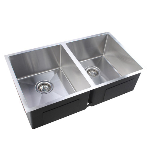 Expert Homewares Silver Satin Stainless Steel Double Kitchen Sink Bowl ...