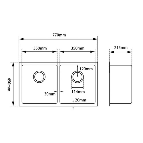Silver Satin Rectangular 77cm Stainless Steel Double Sink