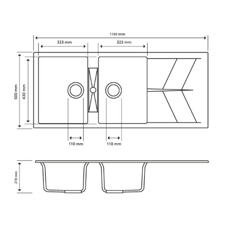 Carysil 21cm Granite Double Kitchen Sink with Drainboard