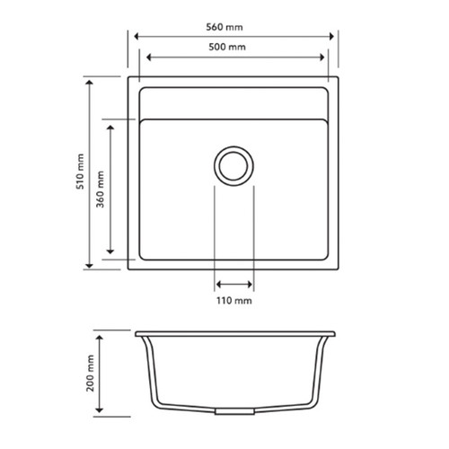 Carysil 56cm Granite Single Kitchen Sink