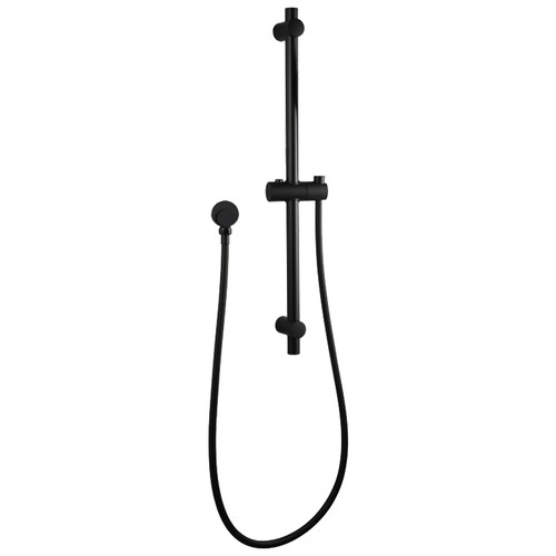 Black Round Adjustable Shower Rail with Wall Connector & Water Hose Set