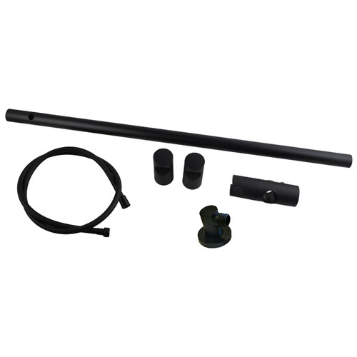 Black Round Adjustable Shower Rail with Wall Connector & Water Hose Set