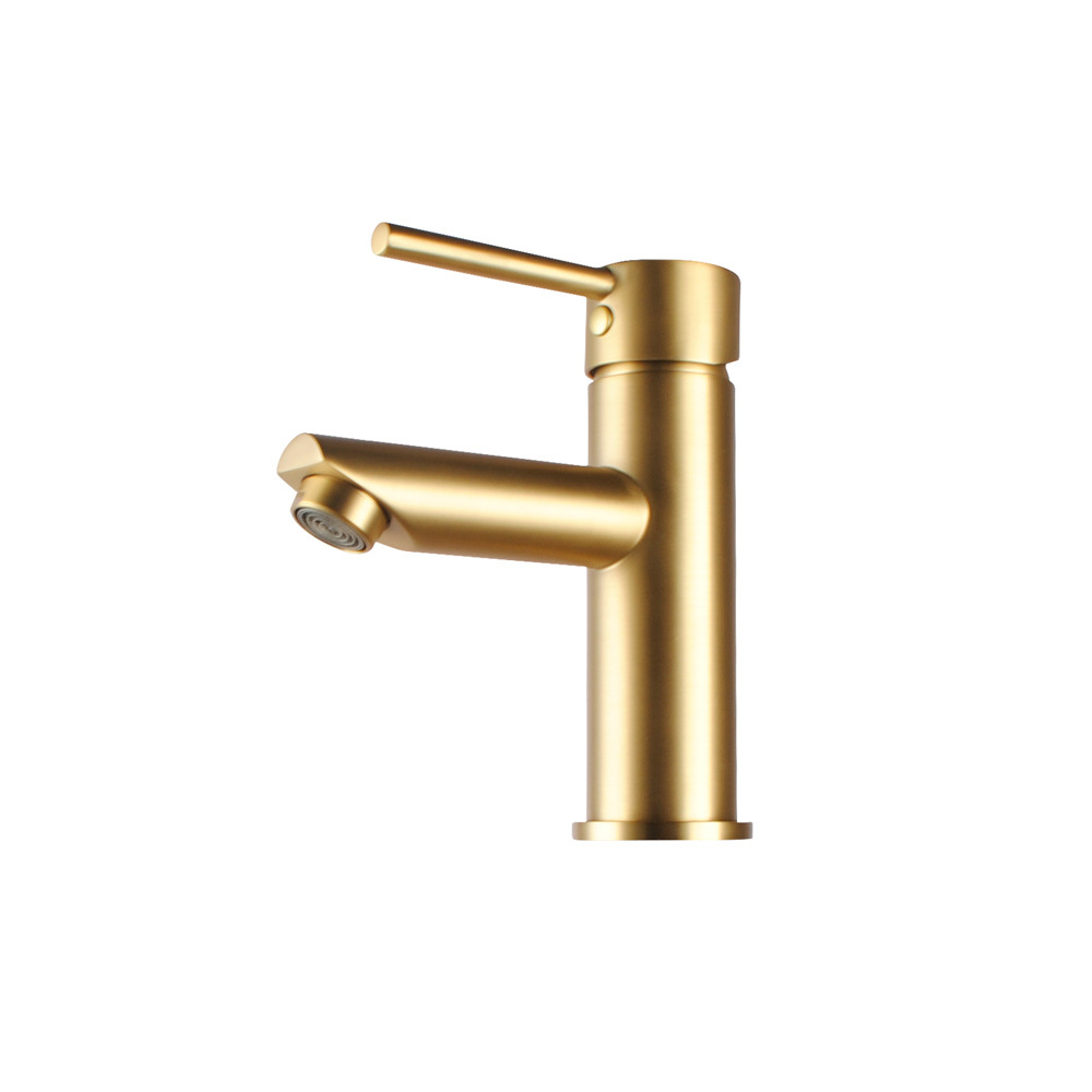 Solid brass brushed yellow gold finish Bathroom Round Basin Mixer Tap Brushed Gold Vanity Faucet WELS Pin Lever Handle