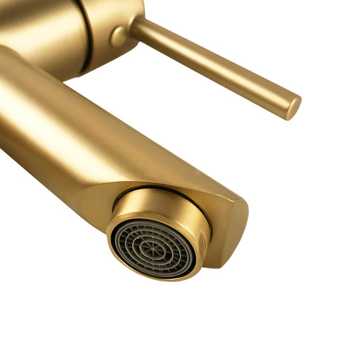 Solid brass brushed yellow gold finish Bathroom Round Basin Mixer Tap Brushed Gold Vanity Faucet WELS Pin Lever Handle