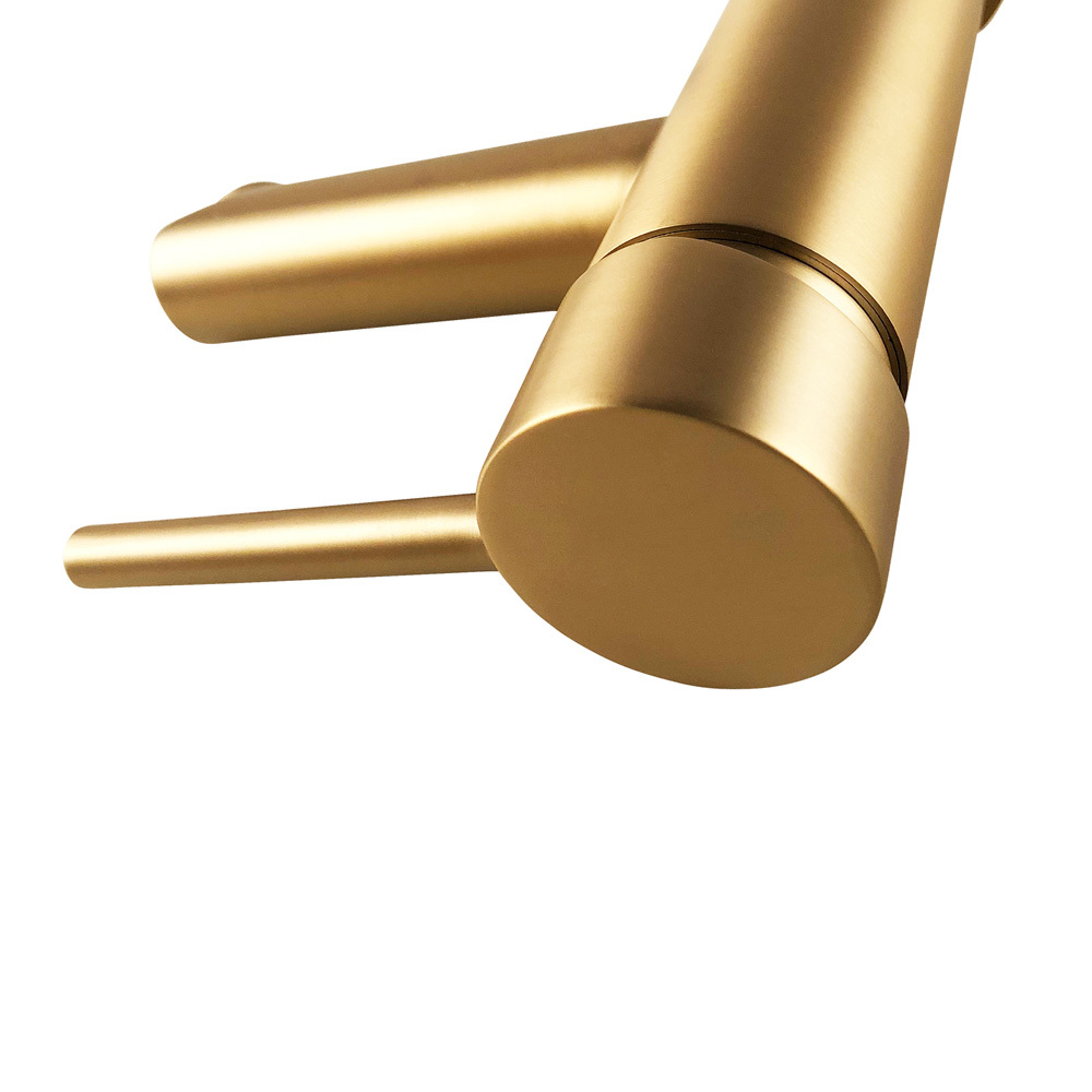 Solid brass brushed yellow gold finish Bathroom Round Basin Mixer Tap Brushed Gold Vanity Faucet WELS Pin Lever Handle