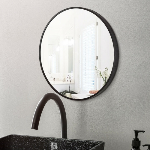 Black Round Aluminium Wall Mirror with Brackets