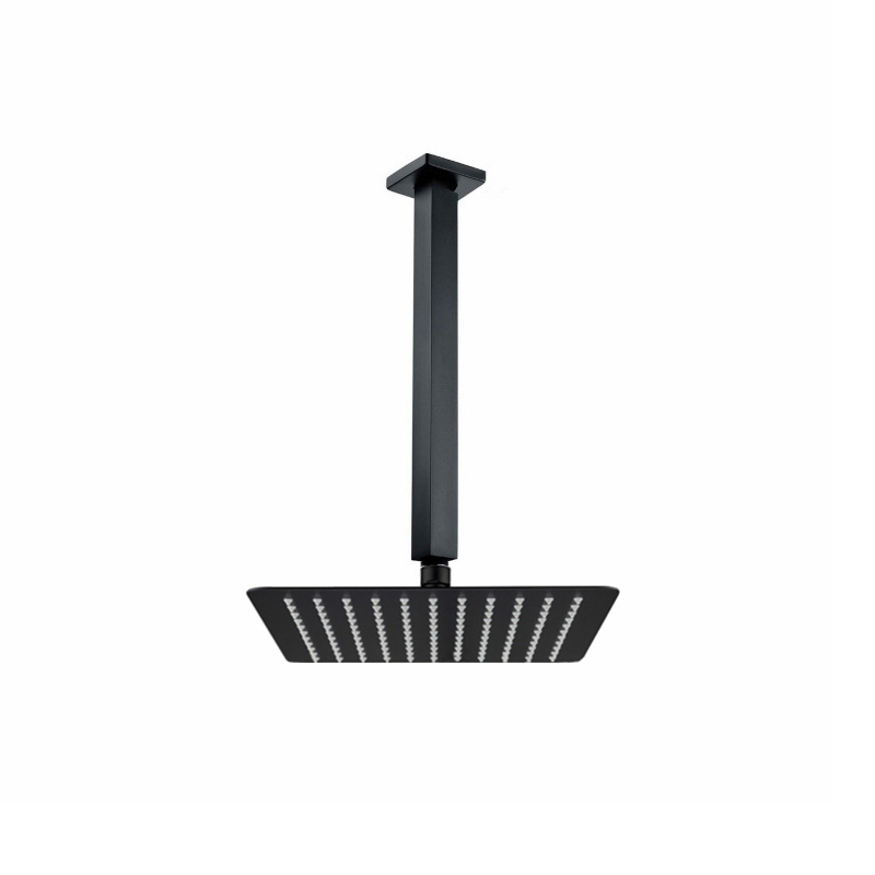 2 Piece Black Super-Slim Shower Head & Ceiling Shower Arm Set