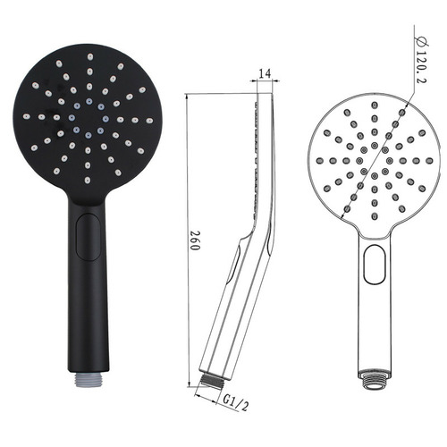 6 Piece Matte Black 3 Function Hand-Held Shower Set
