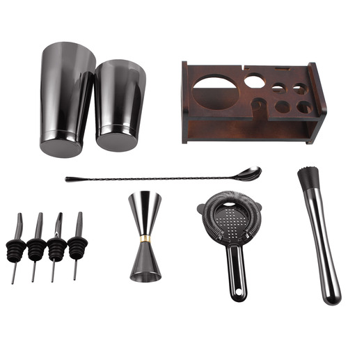 10 Piece Black Boston Stainless Steel Cocktail Shaker Set