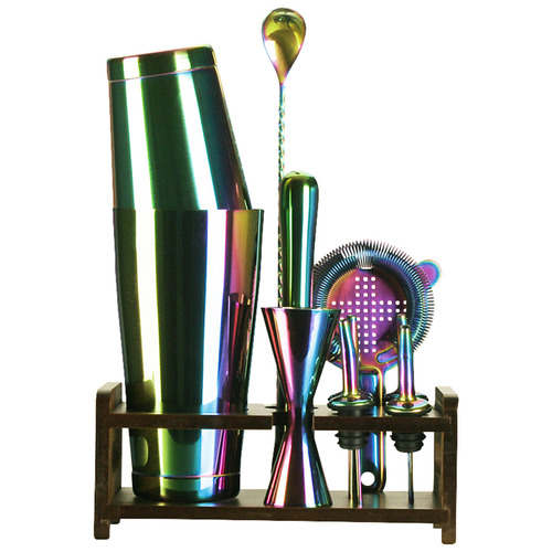 10 Piece Multi-Colour Boston Stainless Steel Cocktail Shaker Set