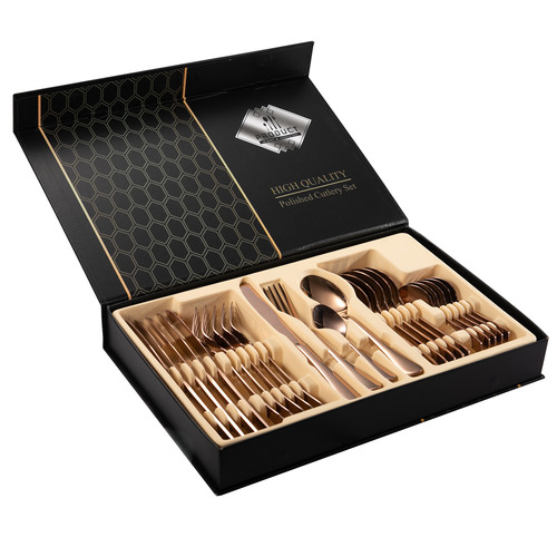 24 Piece Rose Gold Stainless Steel Cutlery Set