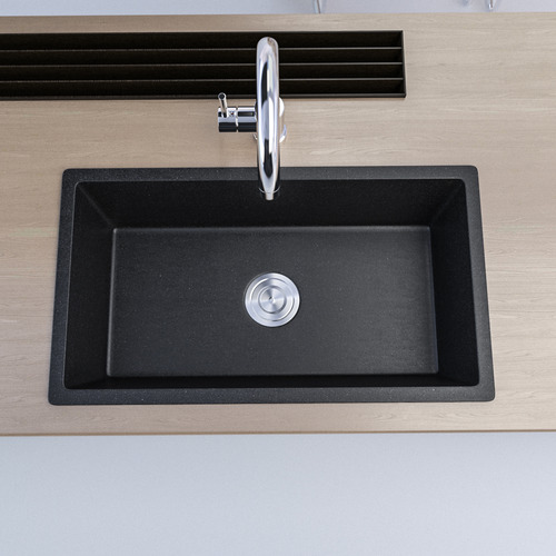 Black W68 x D37cm Granite Single Kitchen Sink Bowl