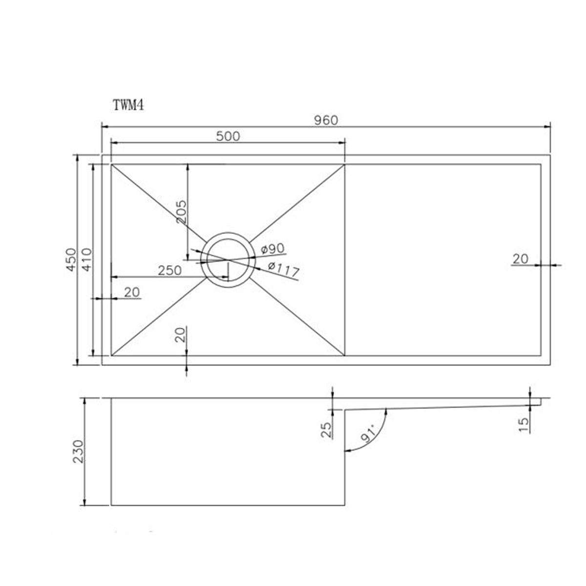 Deso-960mm-Single-Kitchen-Sink-with-Drainer