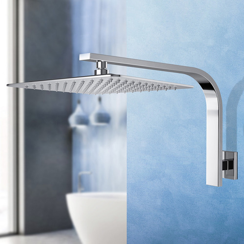 10cm Square Ultrathin Shower Head & Gooseneck Wall Arm Set