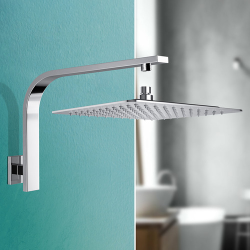 10cm Square Ultrathin Shower Head & Gooseneck Wall Arm Set