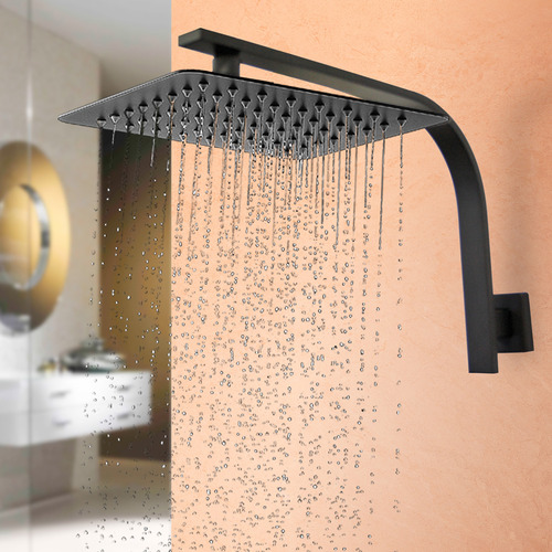 8cm Square Rain Shower Head & Gooseneck Wall Arm Set