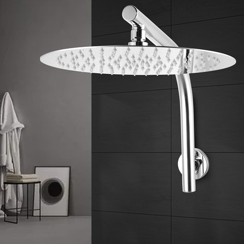 12cm Round Rain Shower Head & Gooseneck Wall Arm Set