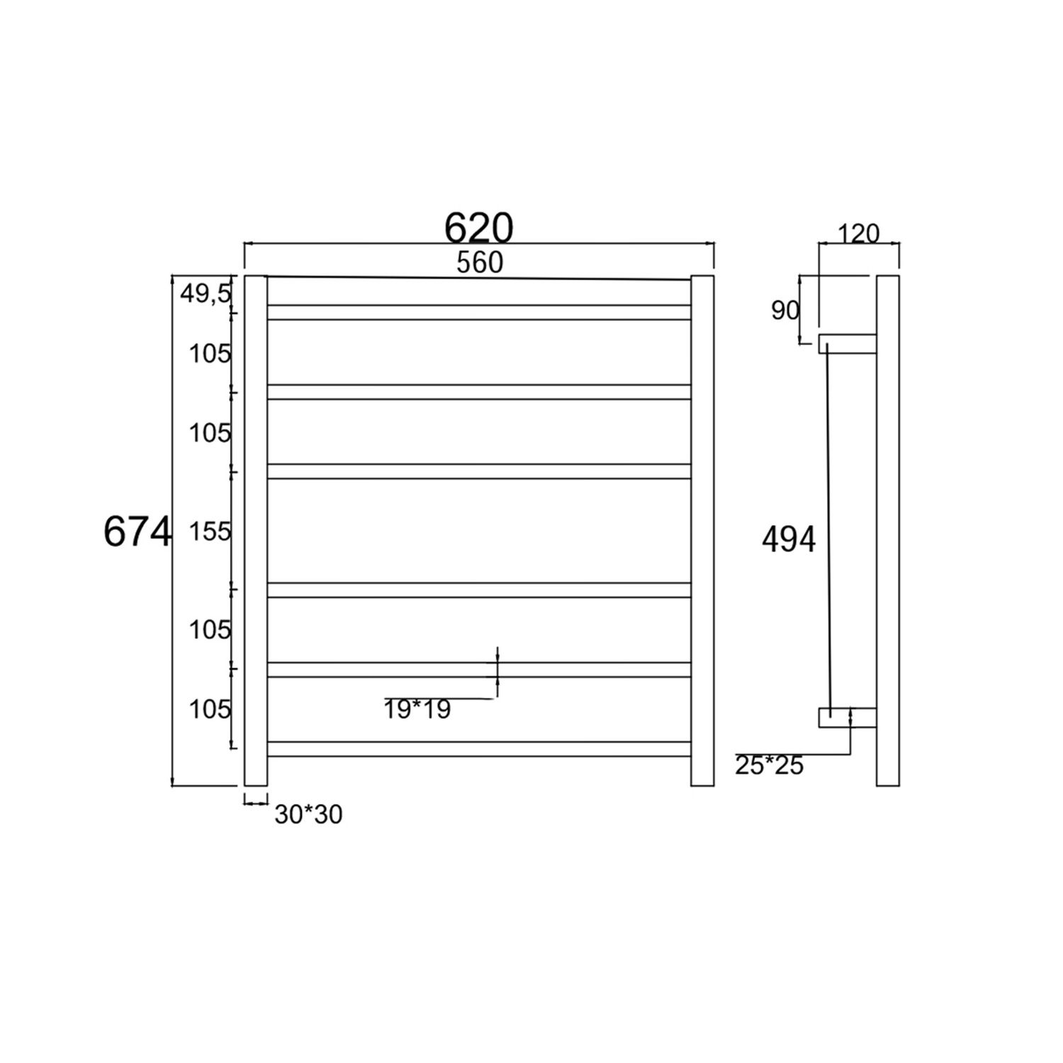 Ottimo-Square-620-x-674mm-6-Bar-Plush-Heated-Towel-Rail-ZNY-S-06