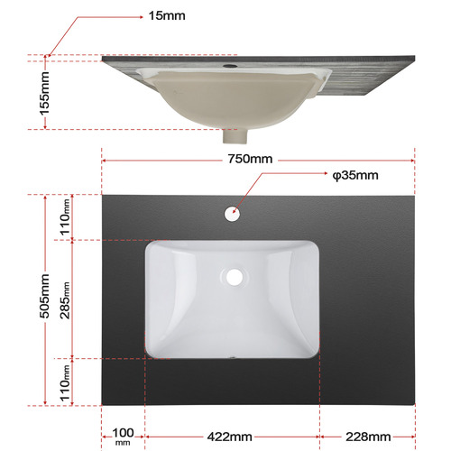 Peruit 75cm Bathroom Vanity with Basin Temple & ster