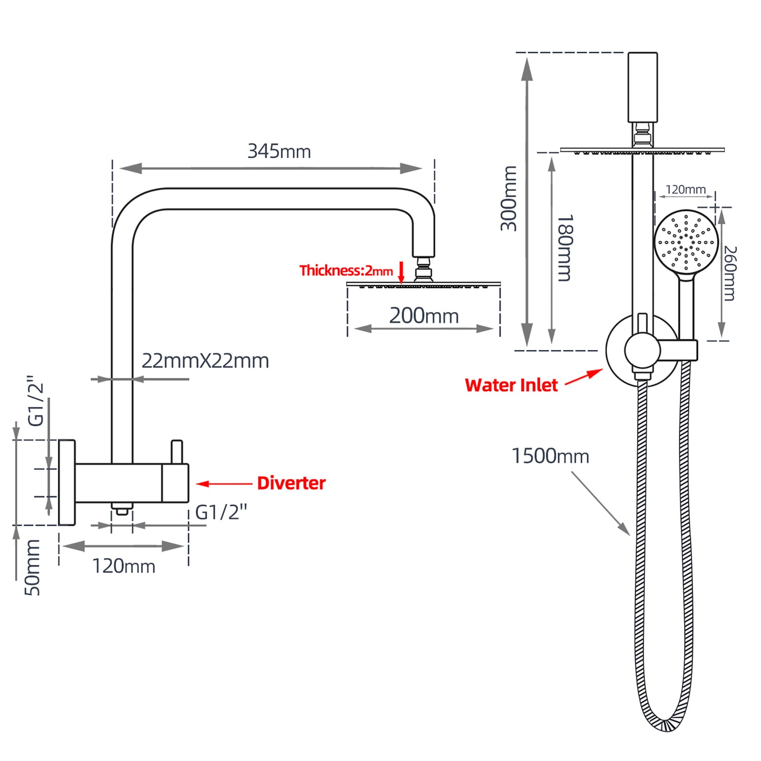 5 Piece Sonmen Stainless Steel Shower Set