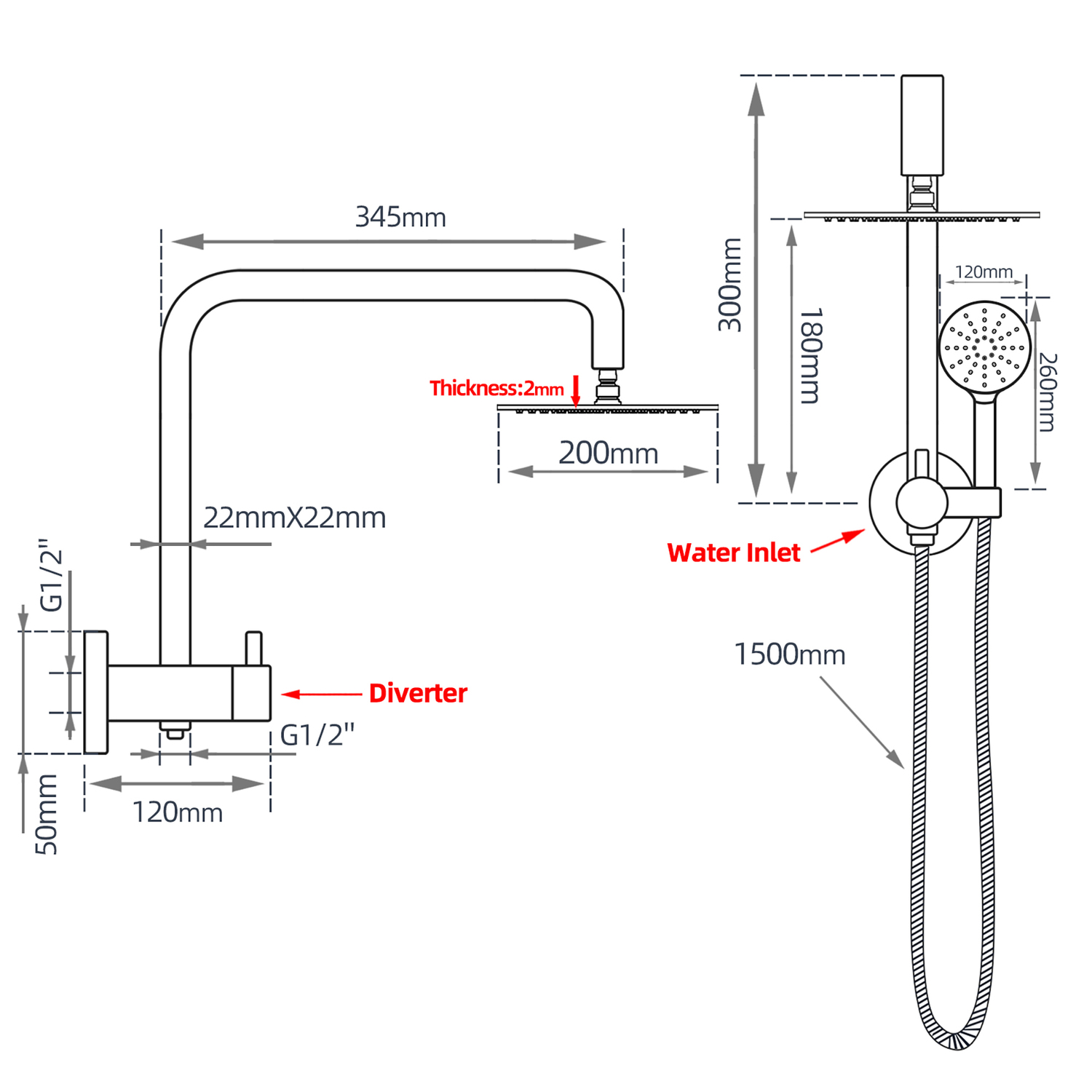 5 Piece Sonmen Stainless Steel Shower Set