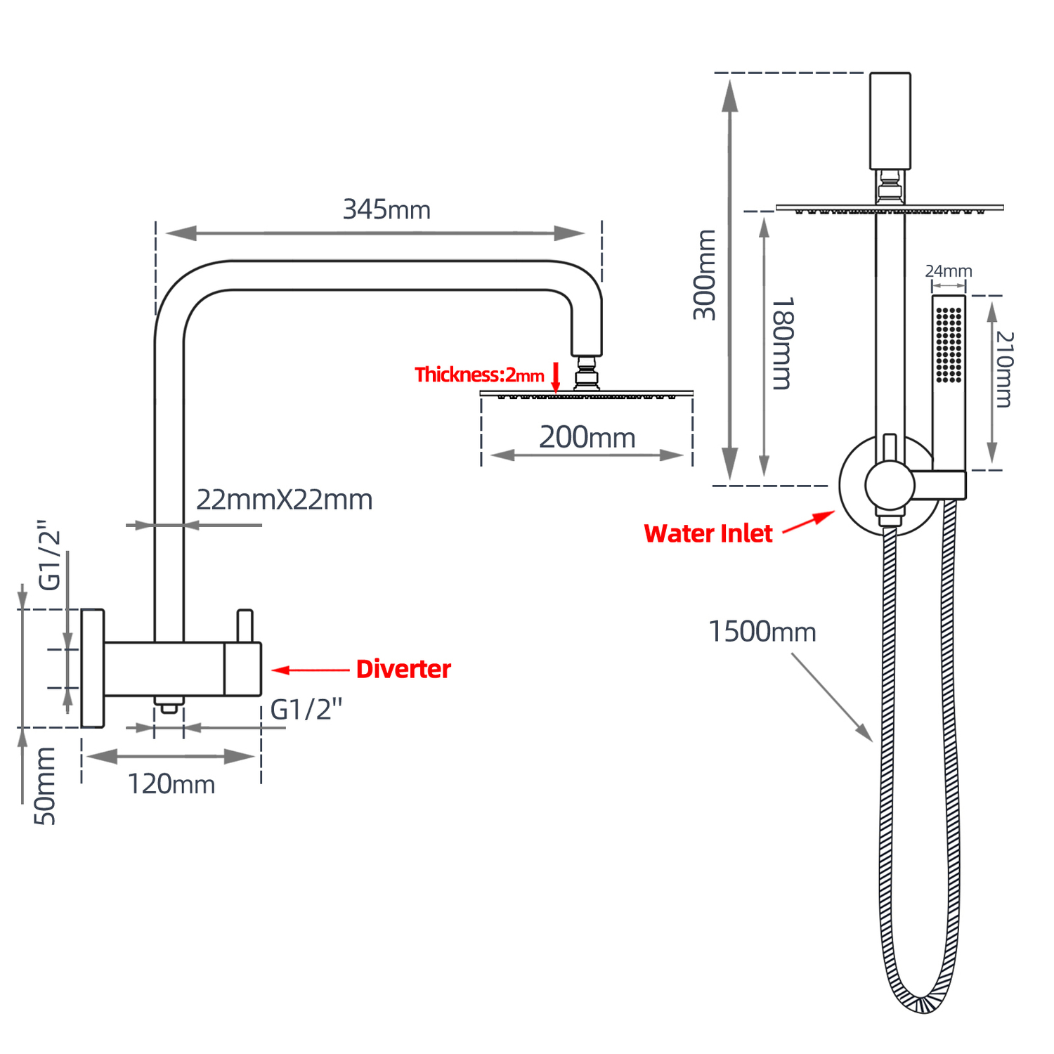 5 Piece Nippon Stainless Steel Shower Set
