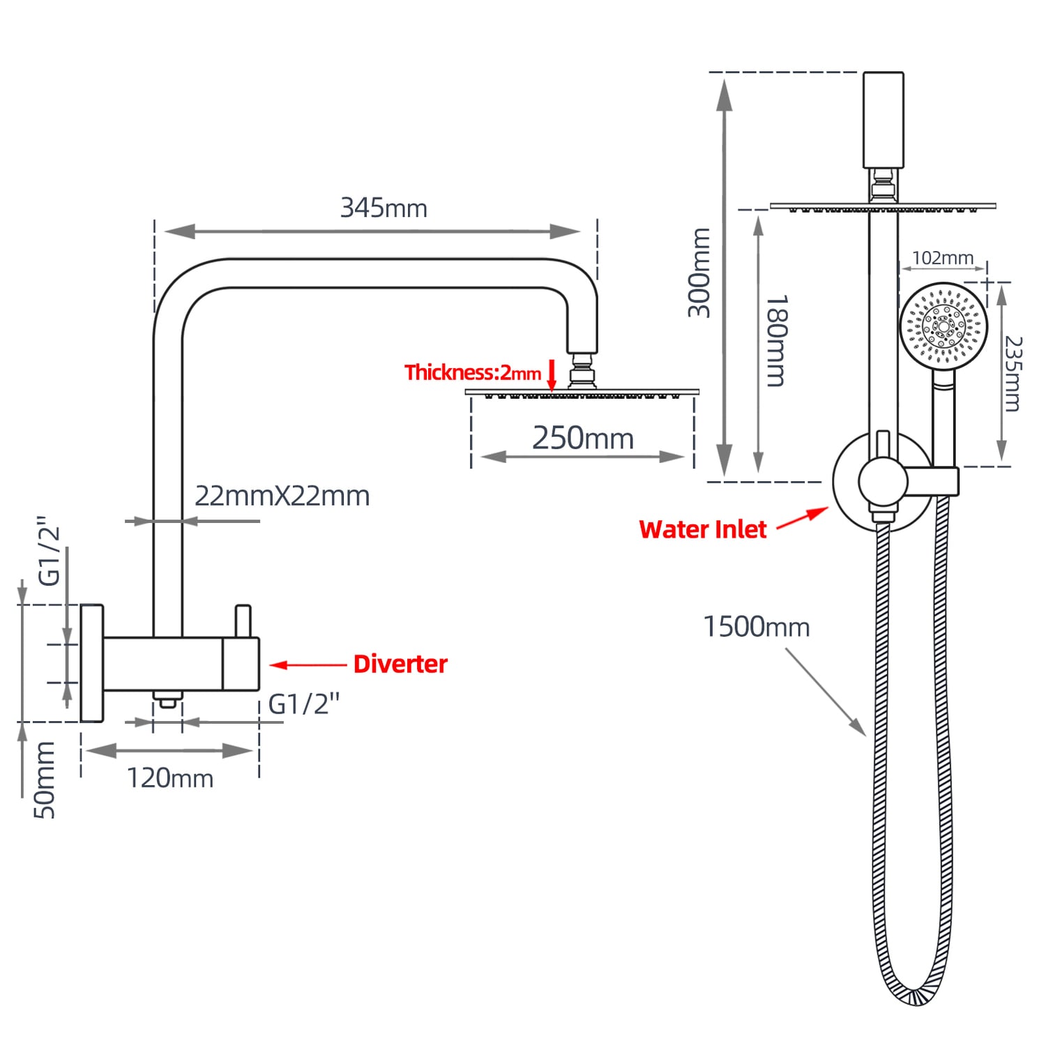 5 Piece Mayon Stainless Steel Shower Set