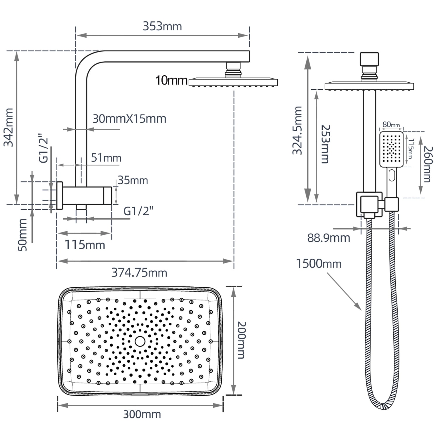 Ottimo-Rectangular-Short-Twin-Shower