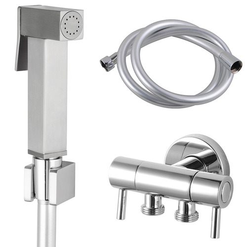 Brushed Nickel Square Toilet Bidet Spray & Diverter with PVC Hose