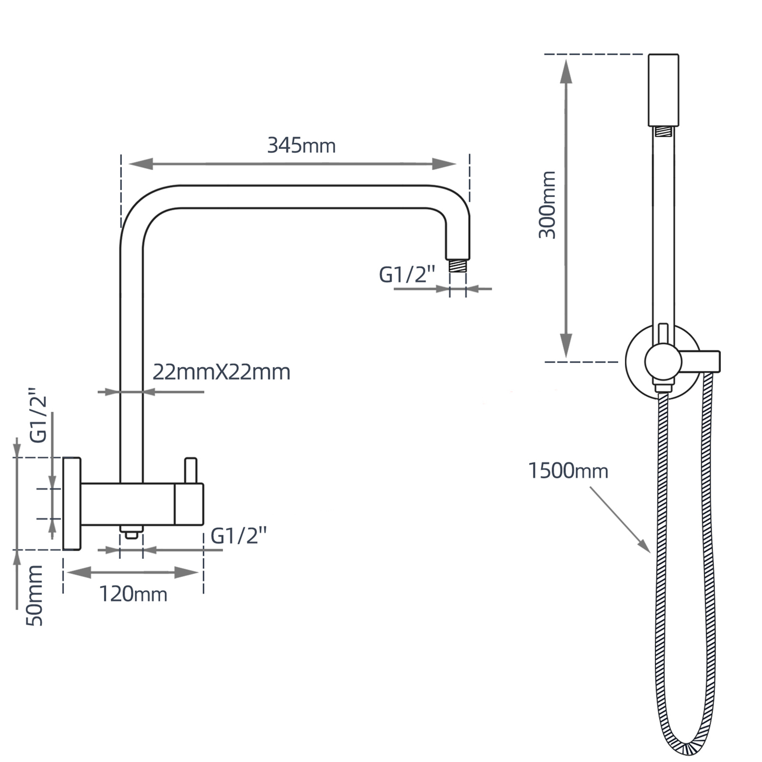 3 Piece Chrome Water Inlet Shower Rail Set