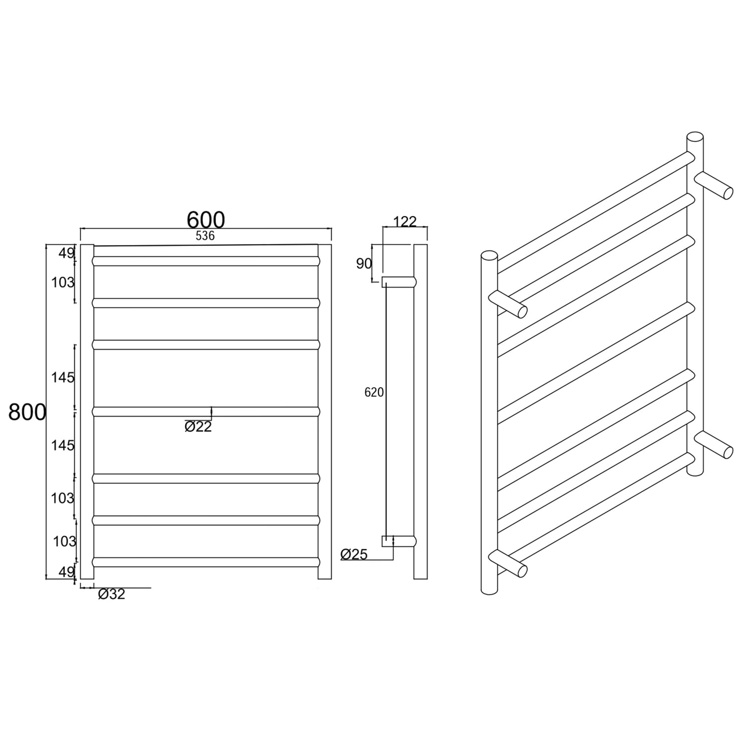 Stainless Steel 7 Bar Electric Heated Towel Rack