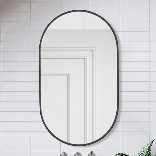 Black Superia Oval Stainless Steel Wall Mirror
