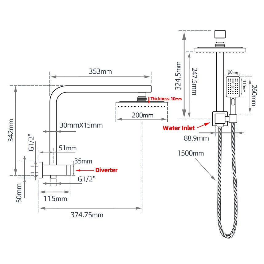 Ottimo-Square-Short-Twin-Shower