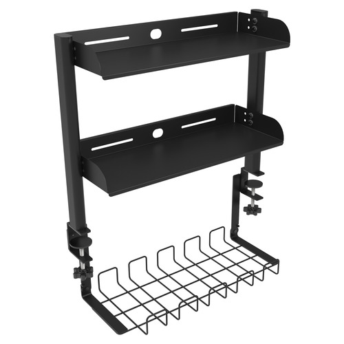 Heathcliff 2 Tier Clamp-On Desk Shelf with Under Desk Cable Management Tray