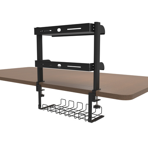 Heathcliff 2 Tier Clamp-On Desk Shelf with Under Desk Cable Management Tray