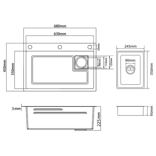 Azelea 680mm Double Stainless Steel Kitchen Sink