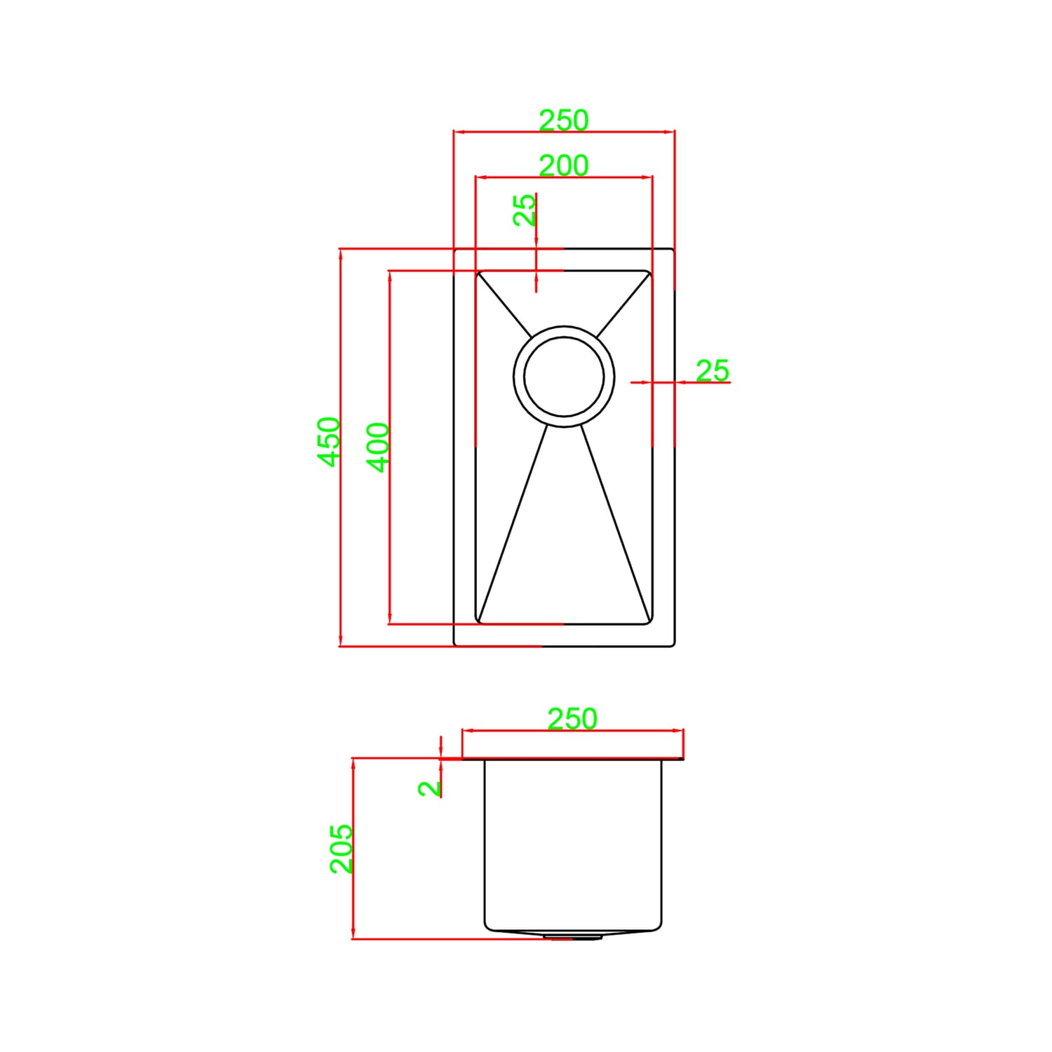 Makki 250mm Single Stainless Steel Kitchen Sink