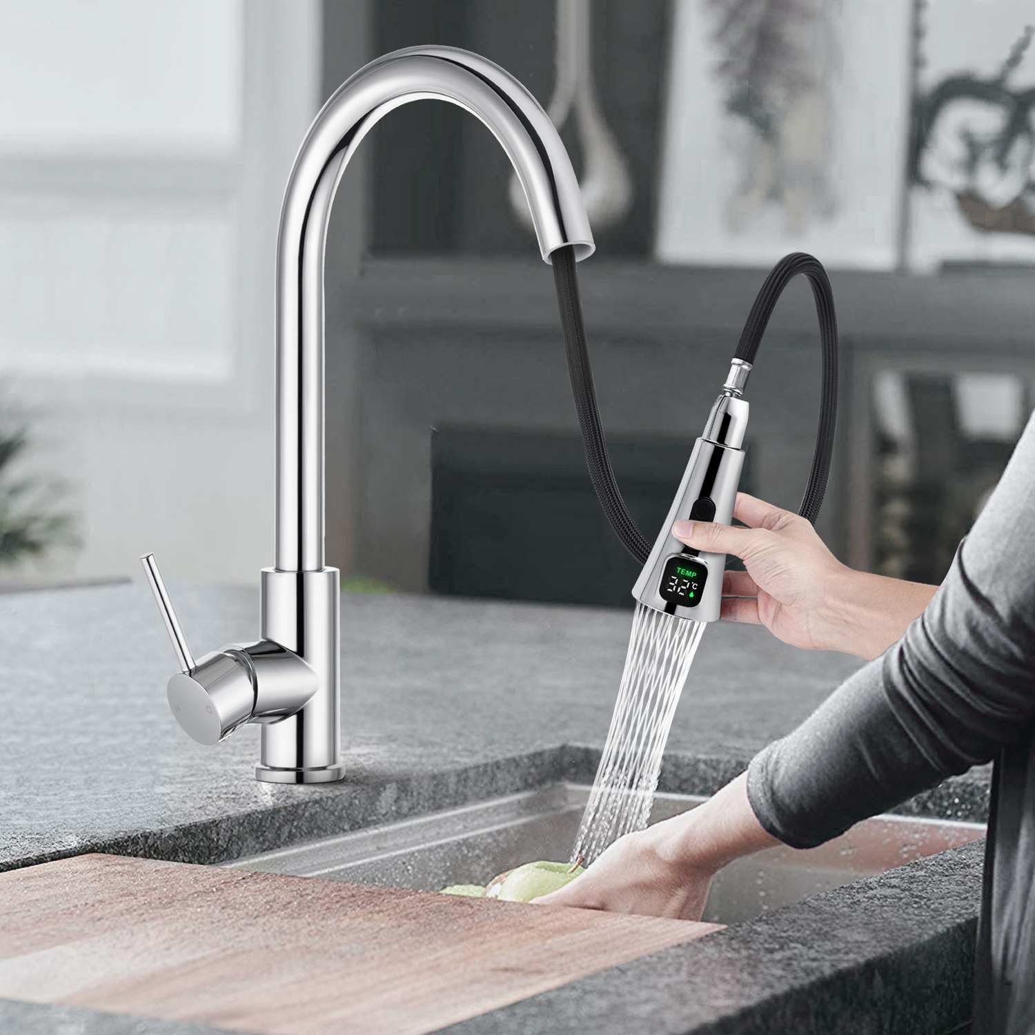 Cammie-Chrome-Gooseneck-Pull-Out-Kitchen-Sink-Mixer