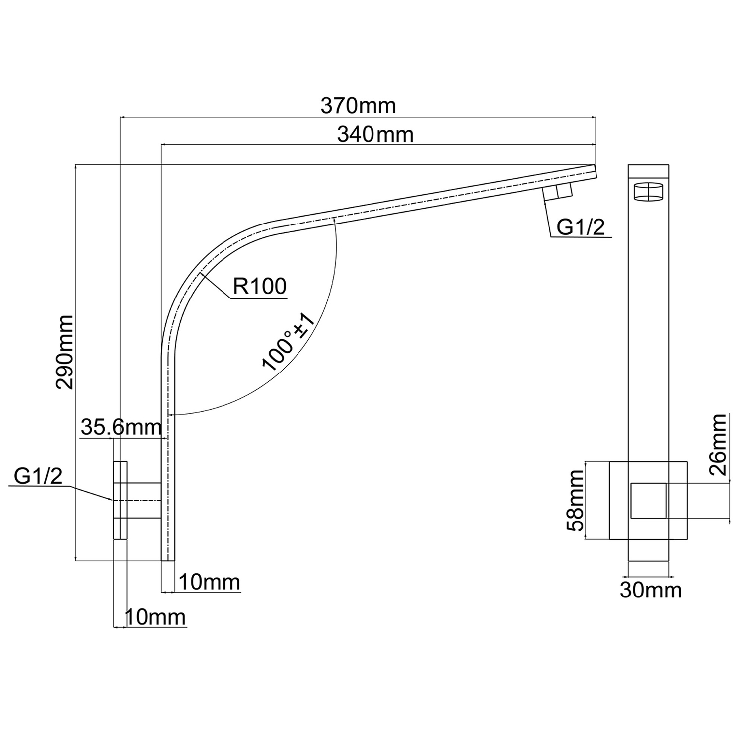 Ottimo-204mm-Square-Swivel-Shower-Arm-and-Head