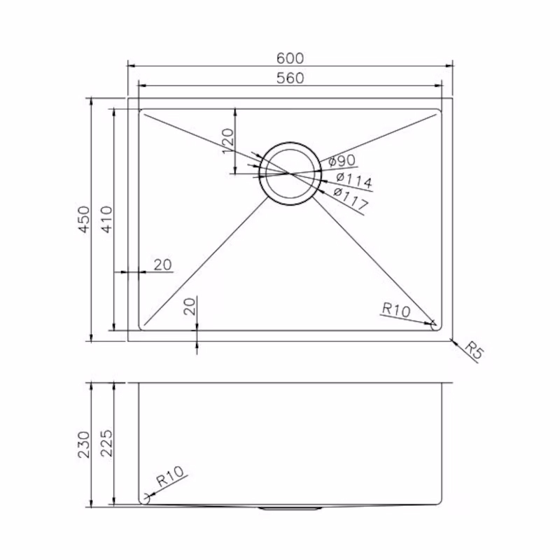 600mm Single Stainless Steel Kitchen Sink