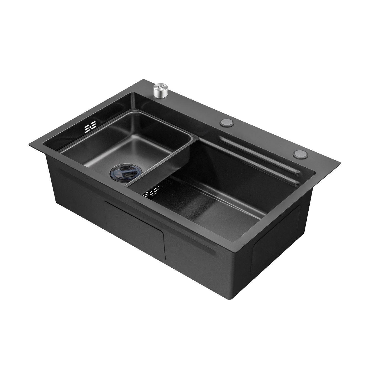 Deso-680mm-Single-Stainless-Steel-Kitchen-Sink-with-Button-controlled-Basket-Waste