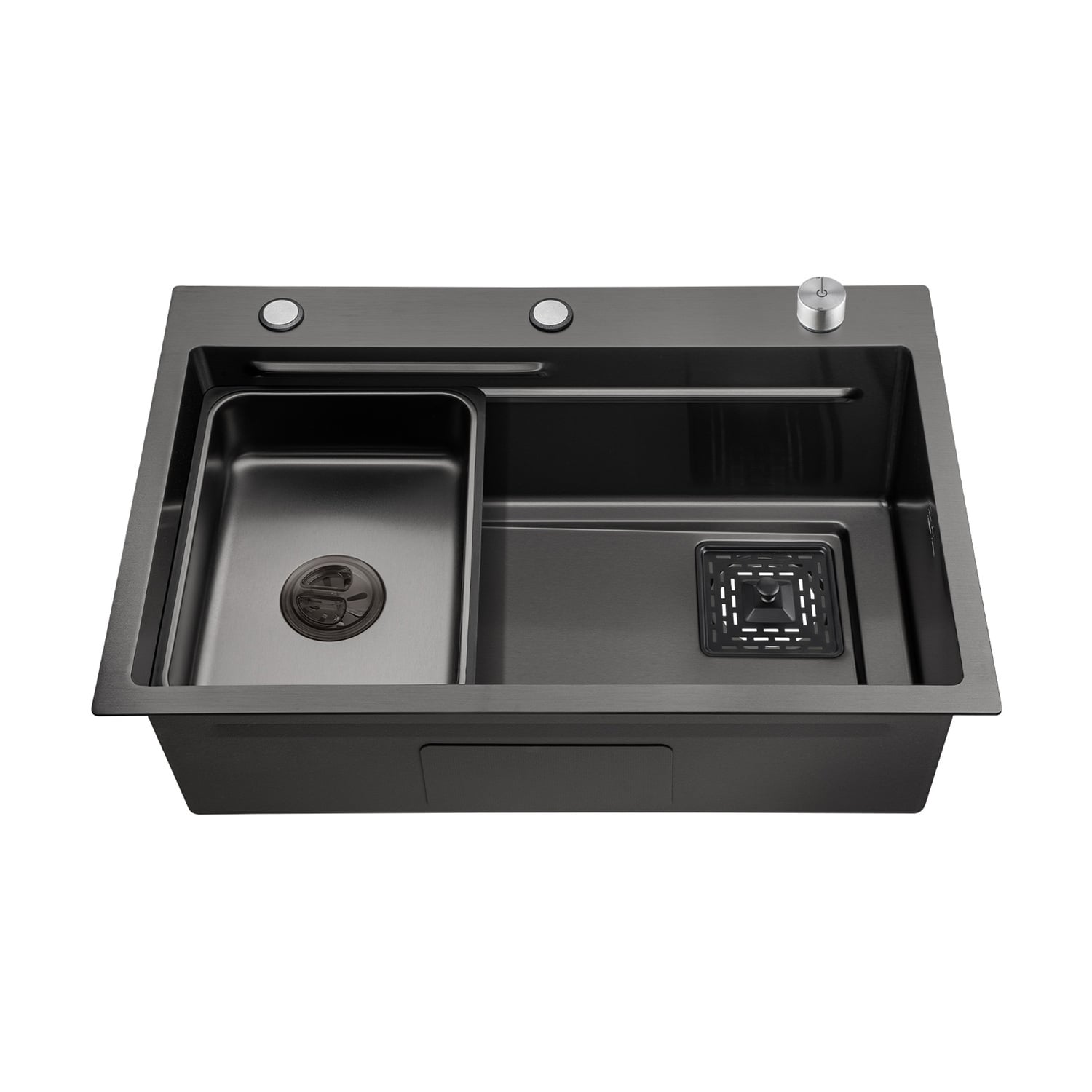 Deso-680mm-Single-Stainless-Steel-Kitchen-Sink-with-Button-controlled-Basket-Waste