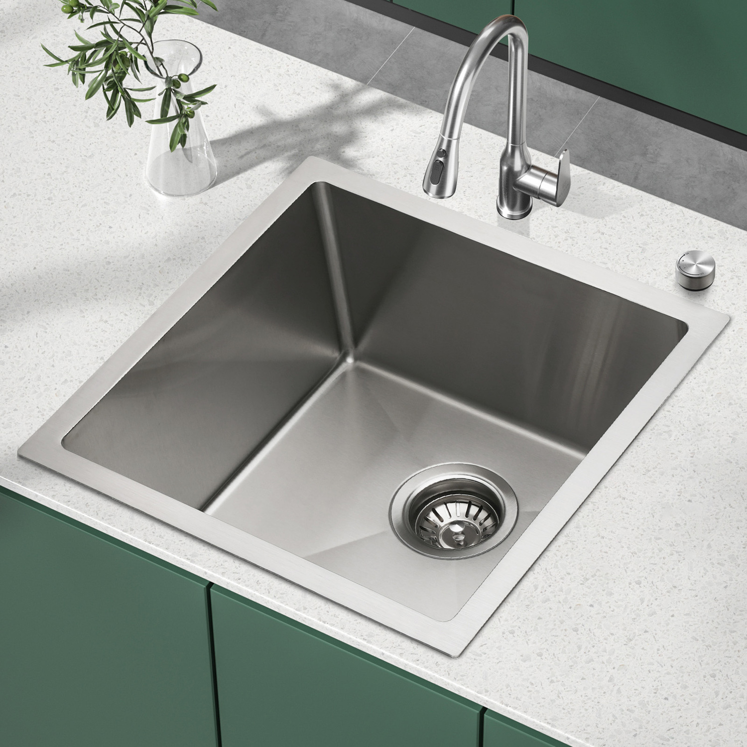 Deso-440mm-Single-Satin-Brush-Kitchen-Sink-with-Button-controlled-Basket-Waste