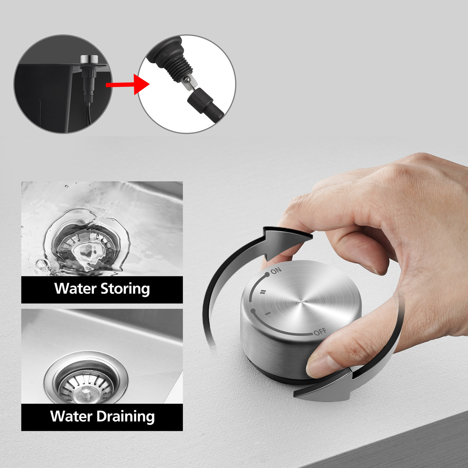 Deso-440mm-Single-Satin-Brush-Kitchen-Sink-with-Button-controlled-Basket-Waste