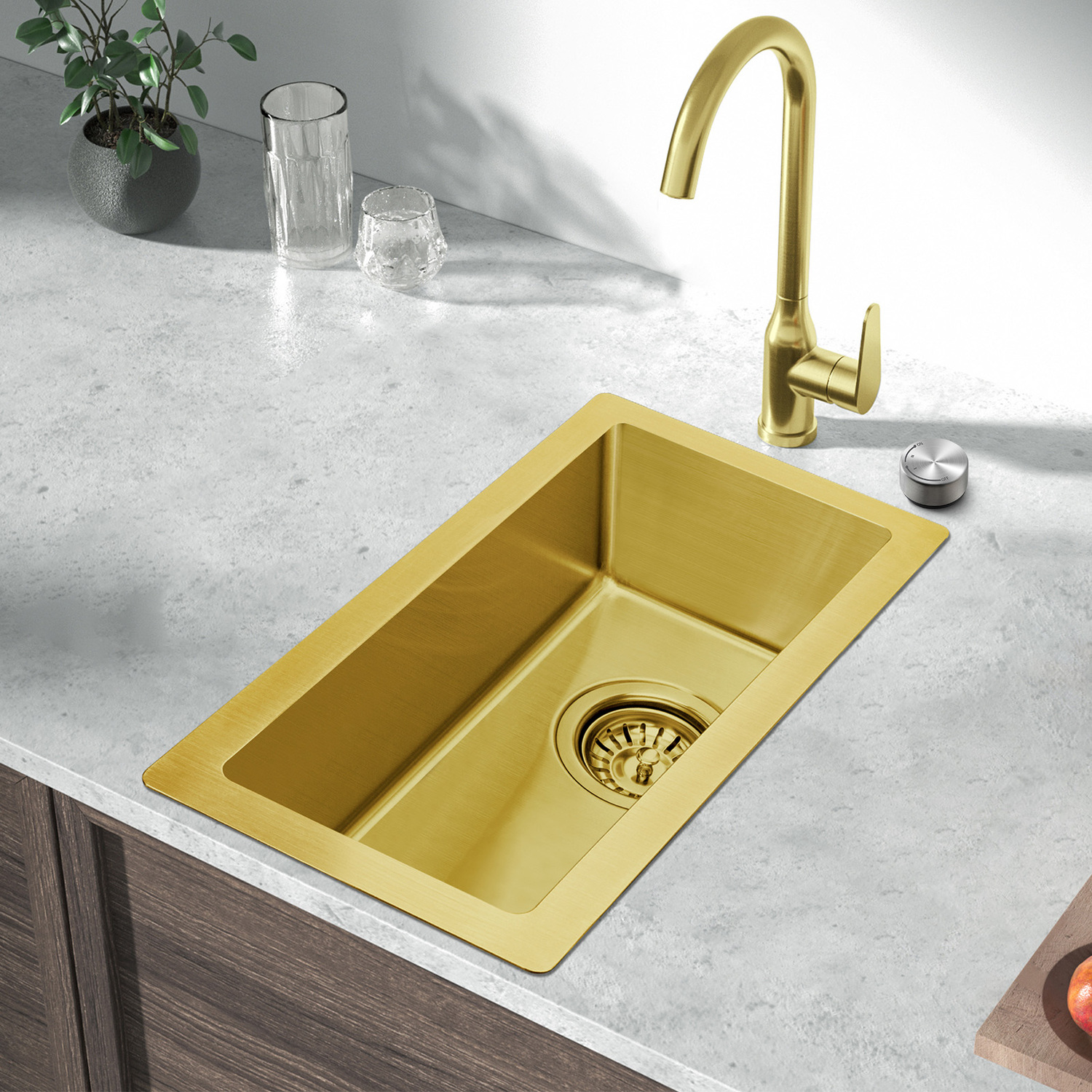 Deso-250mm-Single-Stainless-Steel-Kitchen-Sink-with-Button-controlled-Basket-Waste