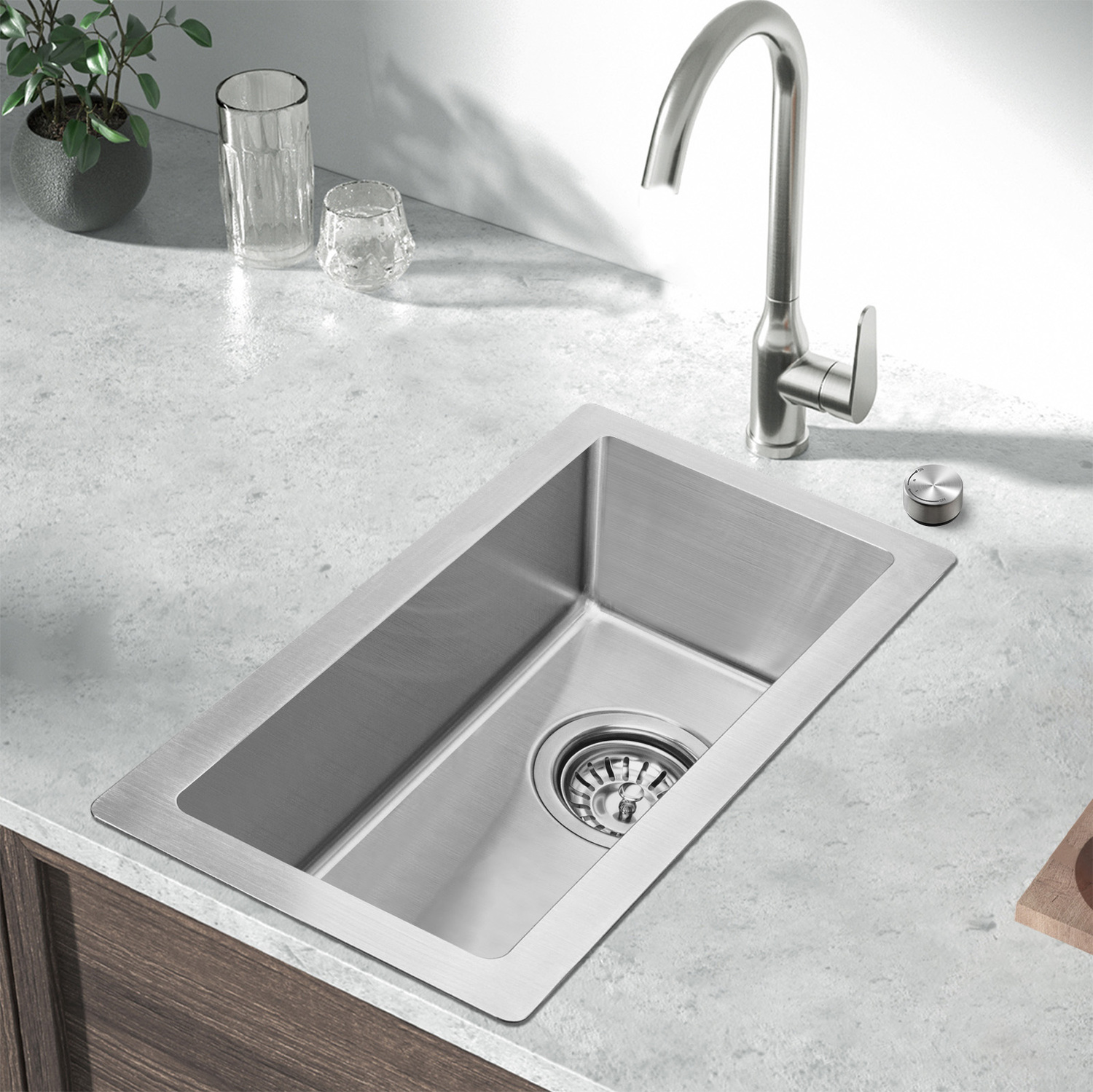 Deso-250mm-Single-Stainless-Steel-Kitchen-Sink-with-Button-controlled-Basket-Waste